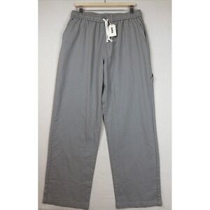 Ouku Linen Cotton Pants Mens L Gray NWT Preppy Drawstring Elastic Waist Trousers